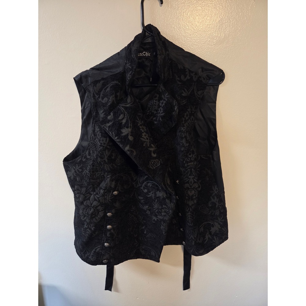 DarcChic Black Damask Brocade Gothic Vest Victorian Steampunk High Neck 3XL